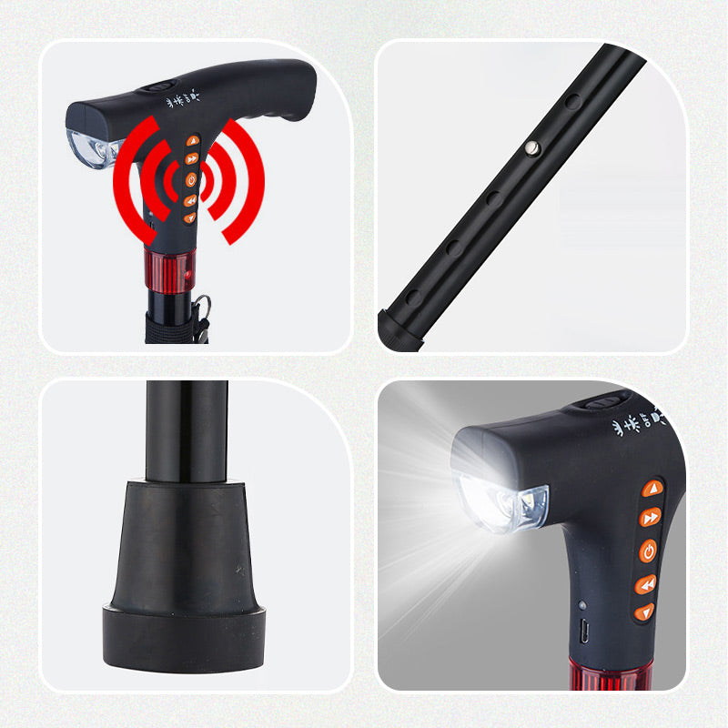 Orntli verstellbarer intelligenter Gehstock mit LED-Licht, Radio und Alarmfunktion