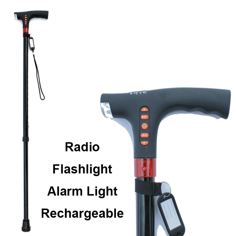 Orntli verstellbarer intelligenter Gehstock mit LED-Licht, Radio und Alarmfunktion