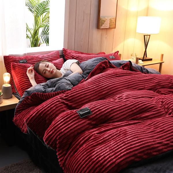 Set di biancheria da letto in velluto a coste spesso — Calore su entrambi i lati