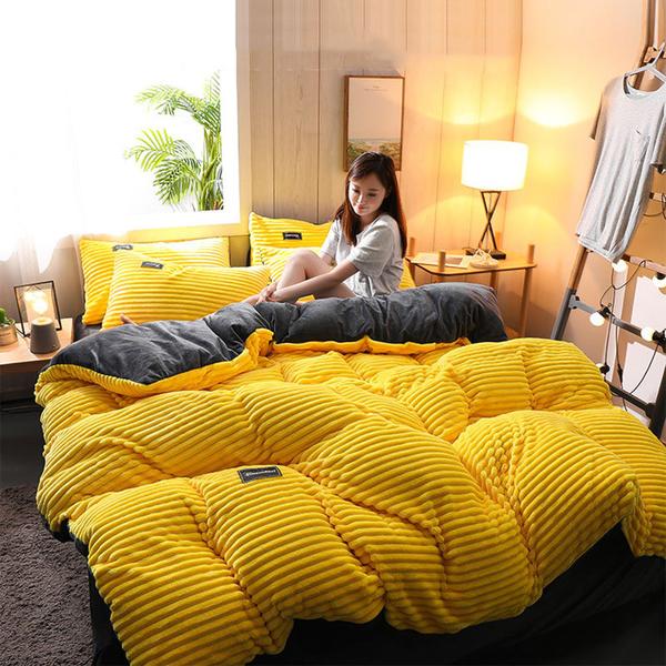 Thickened Corduroy Velvet Bedding Set — Double-Sided Warmth