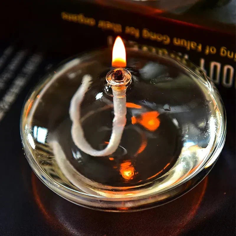 Glass Oil Lamp with Included Wick for Warm Table Ambiance