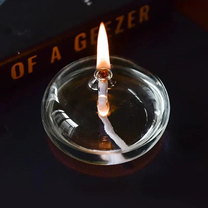 Glass Oil Lamp with Included Wick for Warm Table Ambiance
