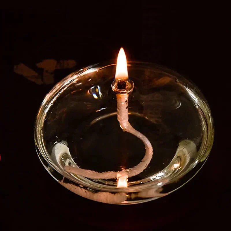 Glass Oil Lamp with Included Wick for Warm Table Ambiance