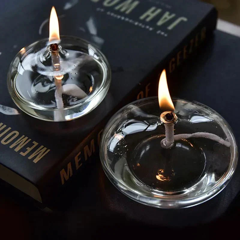 Glass Oil Lamp with Included Wick for Warm Table Ambiance