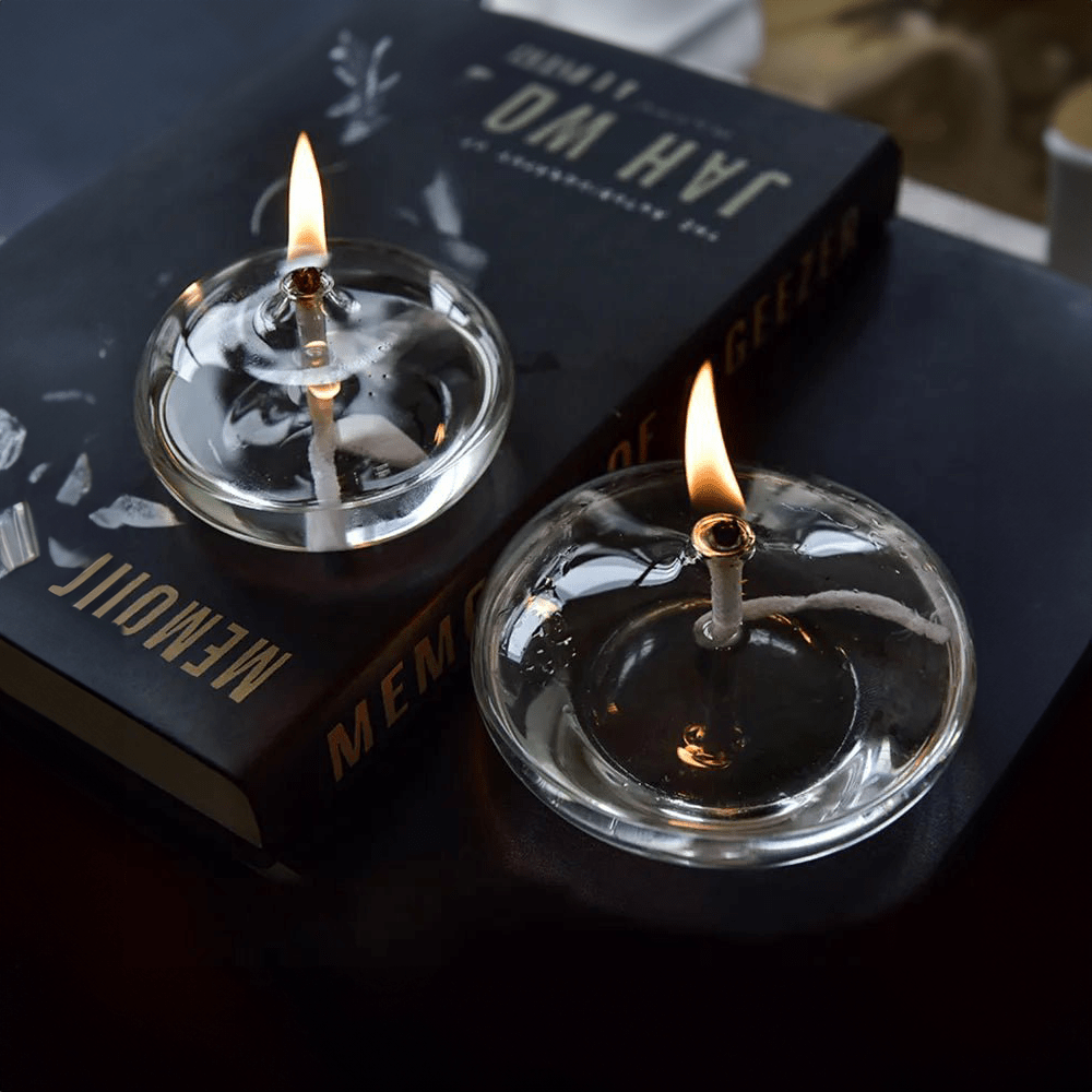 Glass Oil Lamp with Included Wick for Warm Table Ambiance