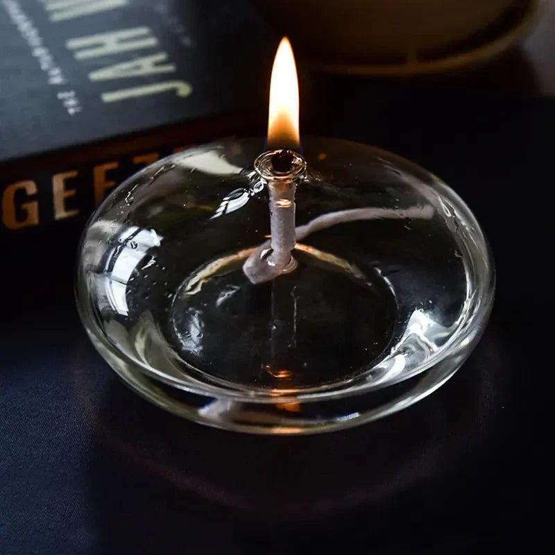 Glass Oil Lamp with Included Wick for Warm Table Ambiance