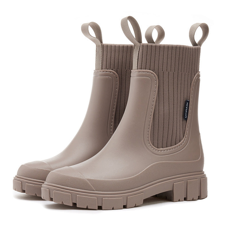 Botas de plataforma de goma impermeables para mujer, PVC antideslizante