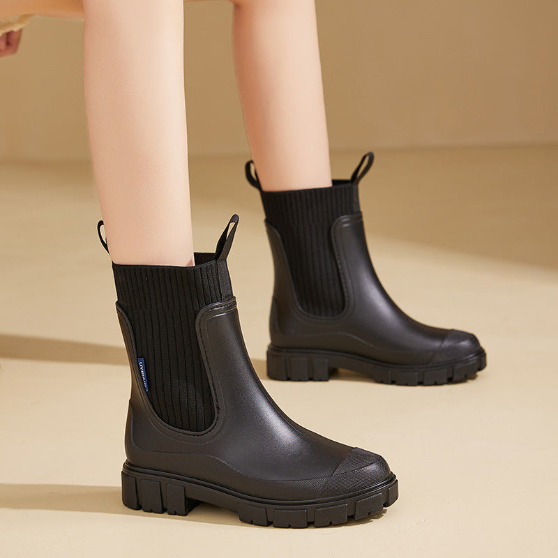 Botas de plataforma de goma impermeables para mujer, PVC antideslizante