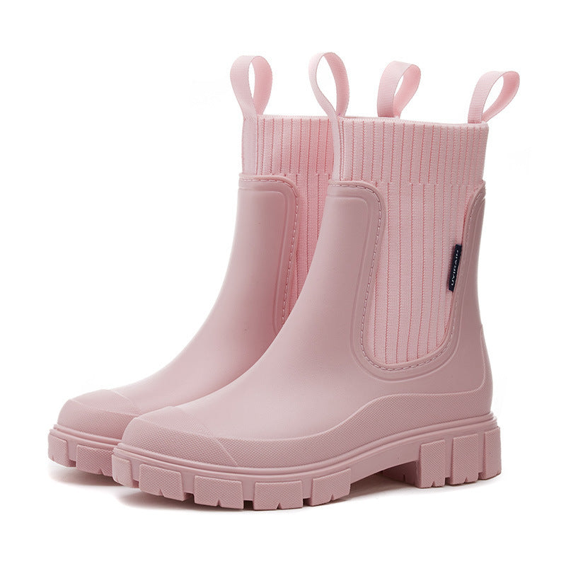 Botas de plataforma de goma impermeables para mujer, PVC antideslizante