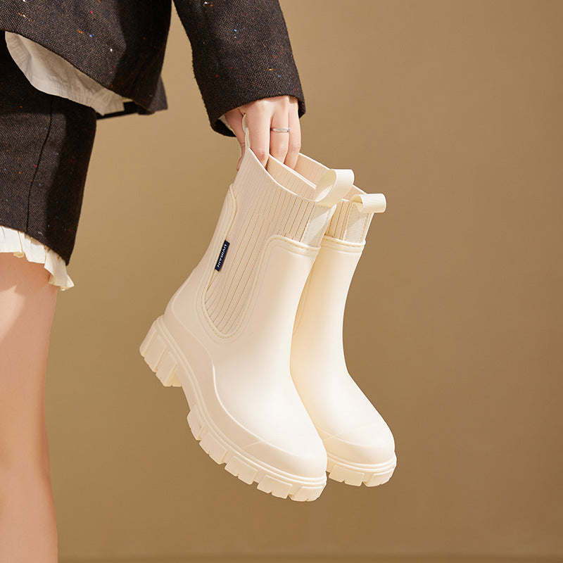 Botas de plataforma de goma impermeables para mujer, PVC antideslizante