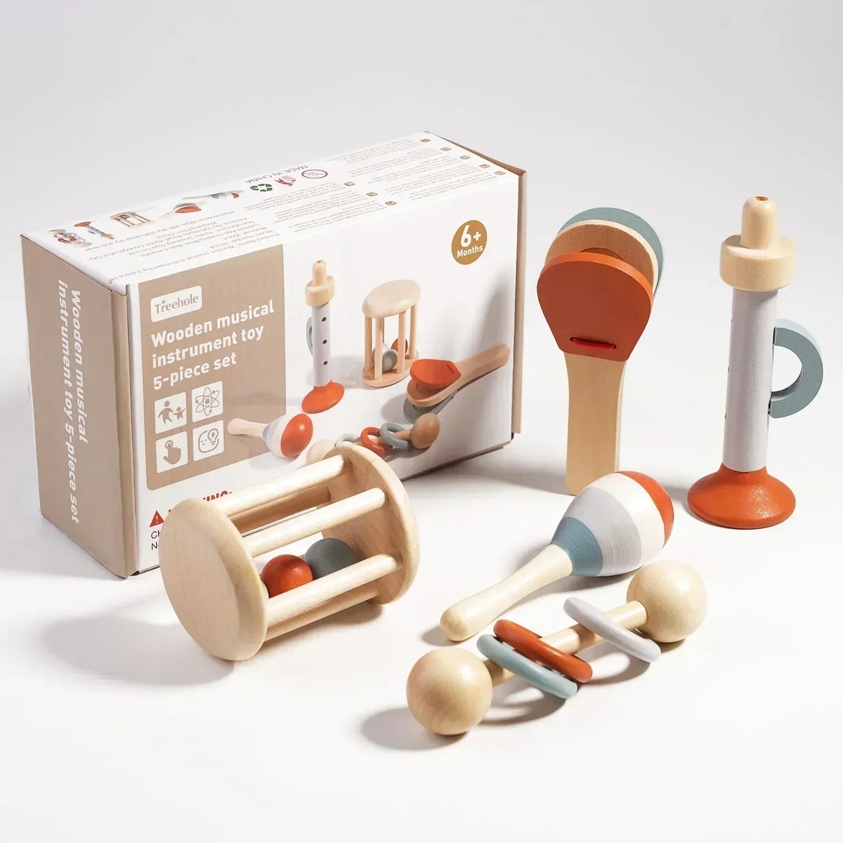Wooden Montessori Musical Instrument Set, 6 Pieces for Toddlers