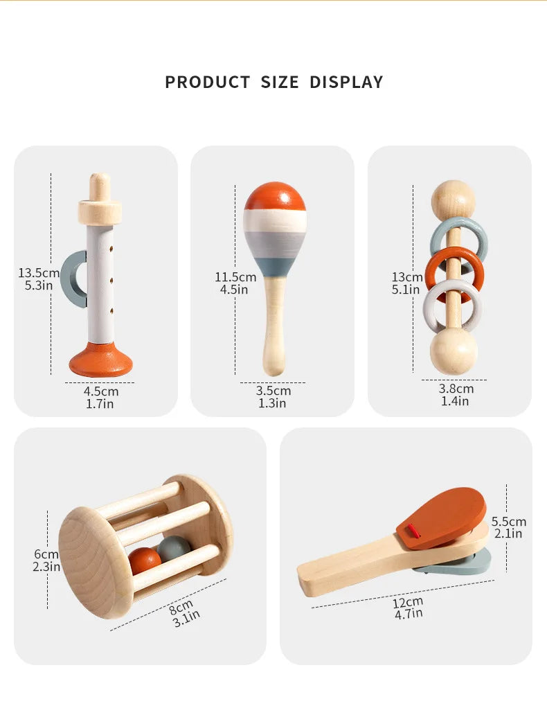Wooden Montessori Musical Instrument Set, 6 Pieces for Toddlers