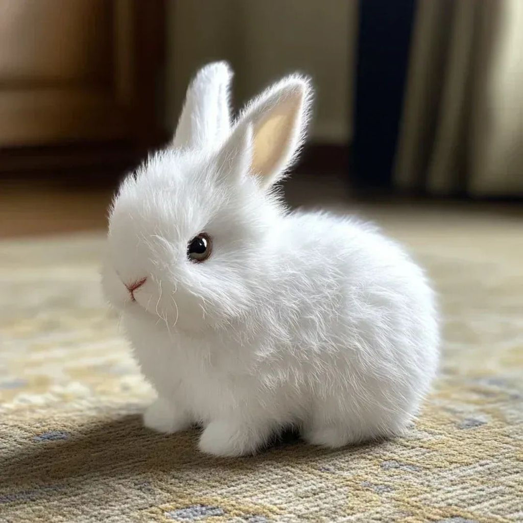 Beschwerter Stoffhase mit weichem Plüschfell und realistischen Begleitdetails