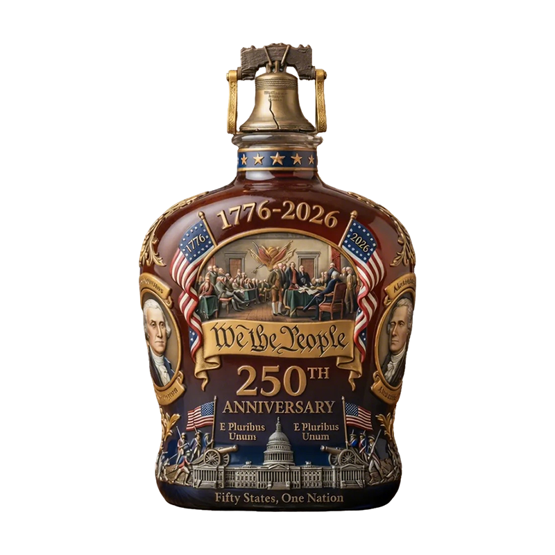 Minneseremoniell keramisk whiskykaraffel med patriotiske gulldetaljer og Liberty Bell-propp