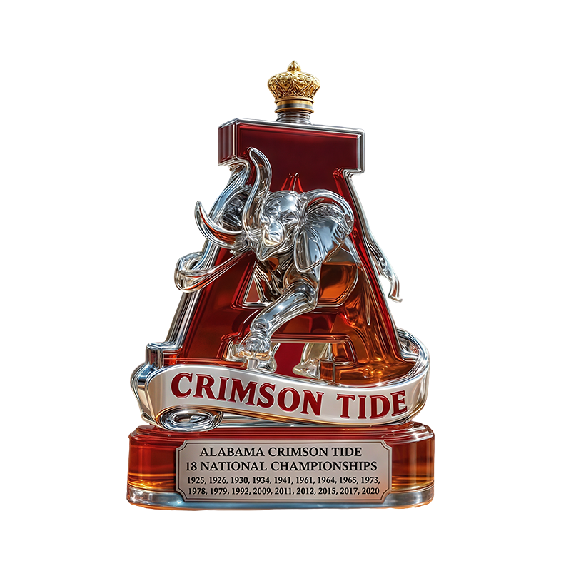 Glass Elephant Sculpture Whiskey Decanter Gold Crown Stopper