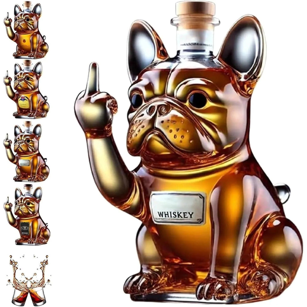 French Bulldog Novelty Whiskey Decanter - Glass, Cork Stopper