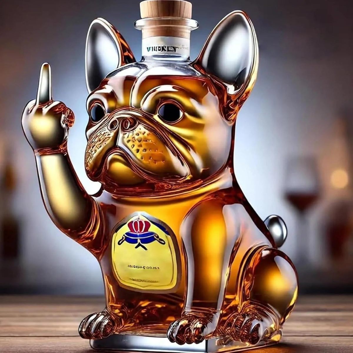 French Bulldog Novelty Whiskey Decanter - Glass, Cork Stopper