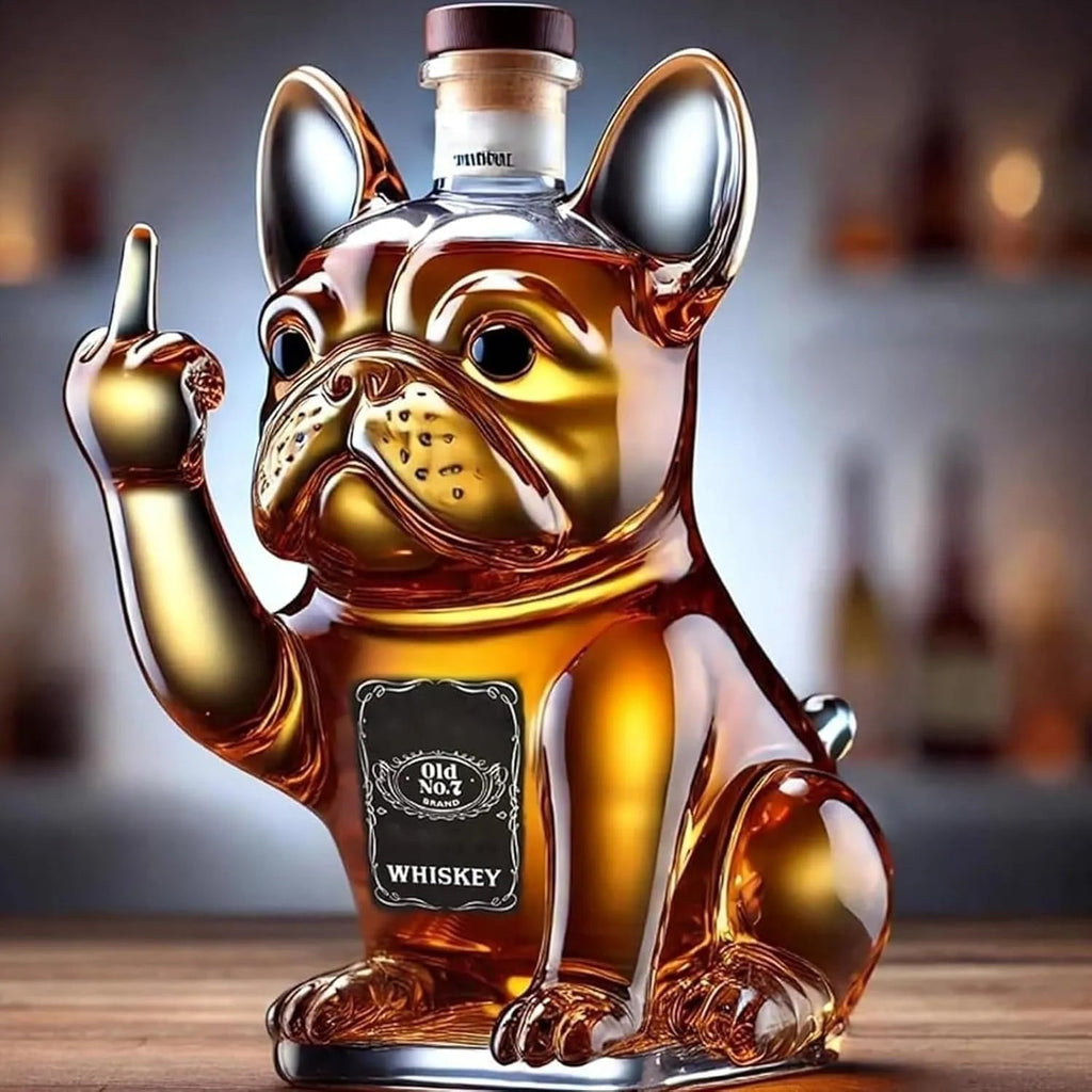 French Bulldog Novelty Whiskey Decanter - Glass, Cork Stopper