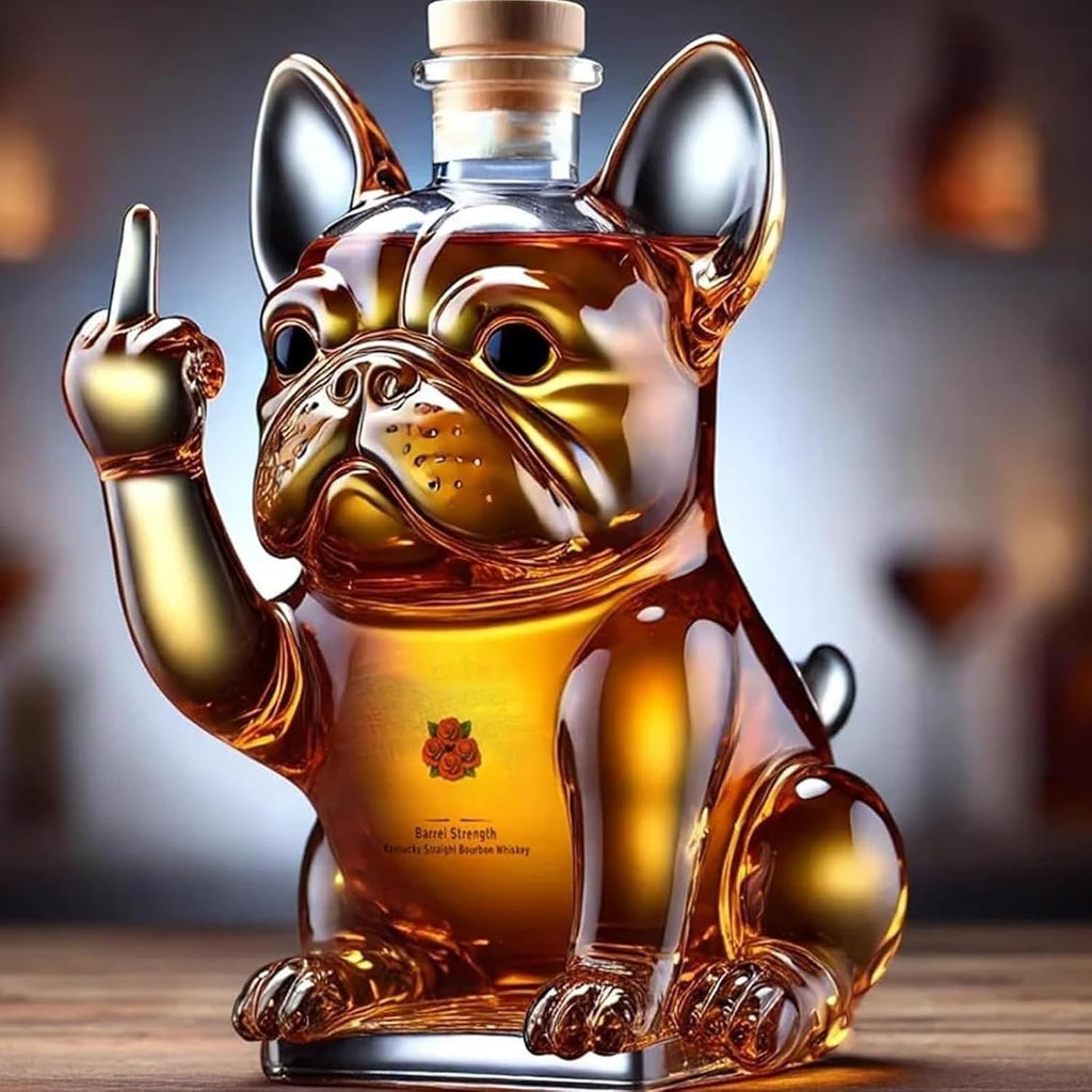 French Bulldog Novelty Whiskey Decanter - Glass, Cork Stopper