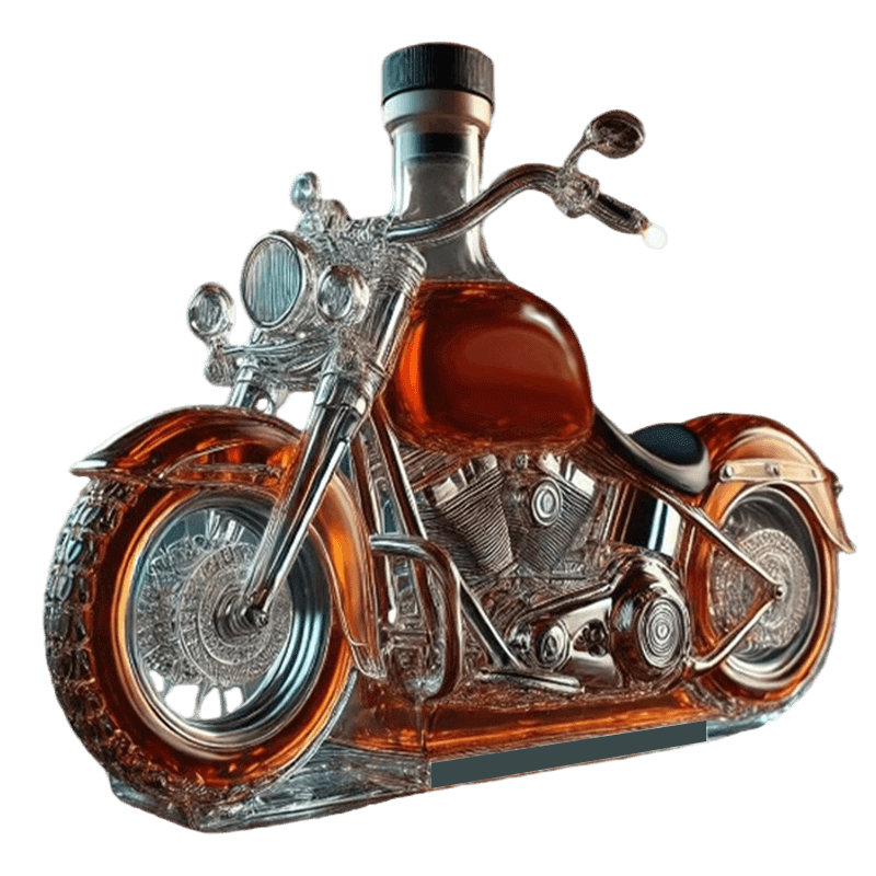 Motorcycle Style Clear Glass Whiskey Decanter Black Textured Screw Cap