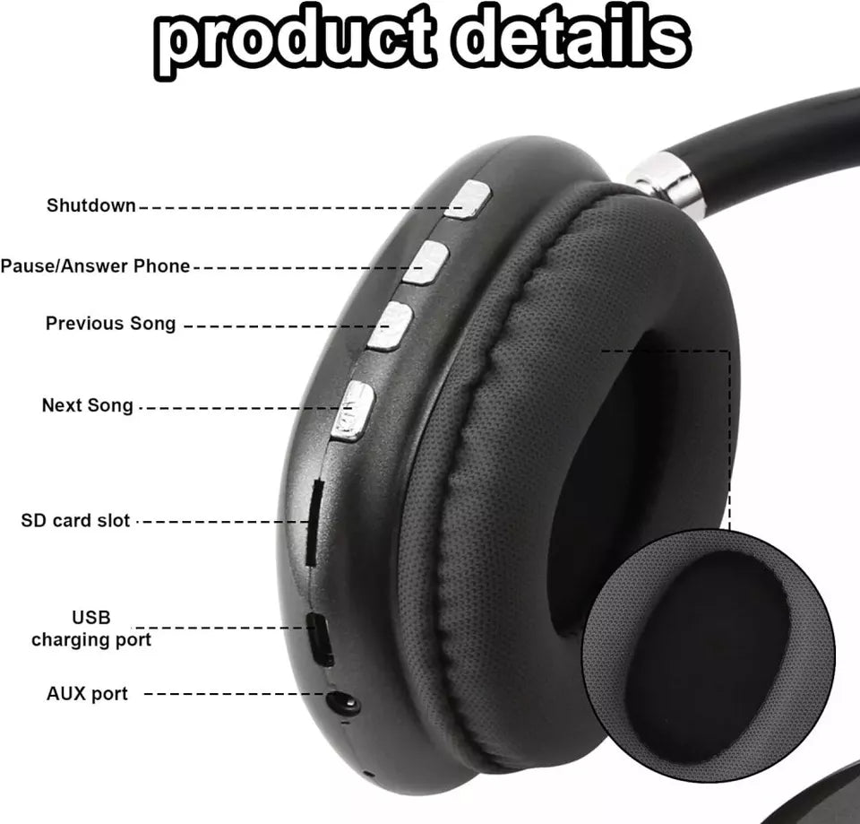 Cuffie wireless over-ear con cancellazione del rumore, bassi profondi, leggere e confortevoli