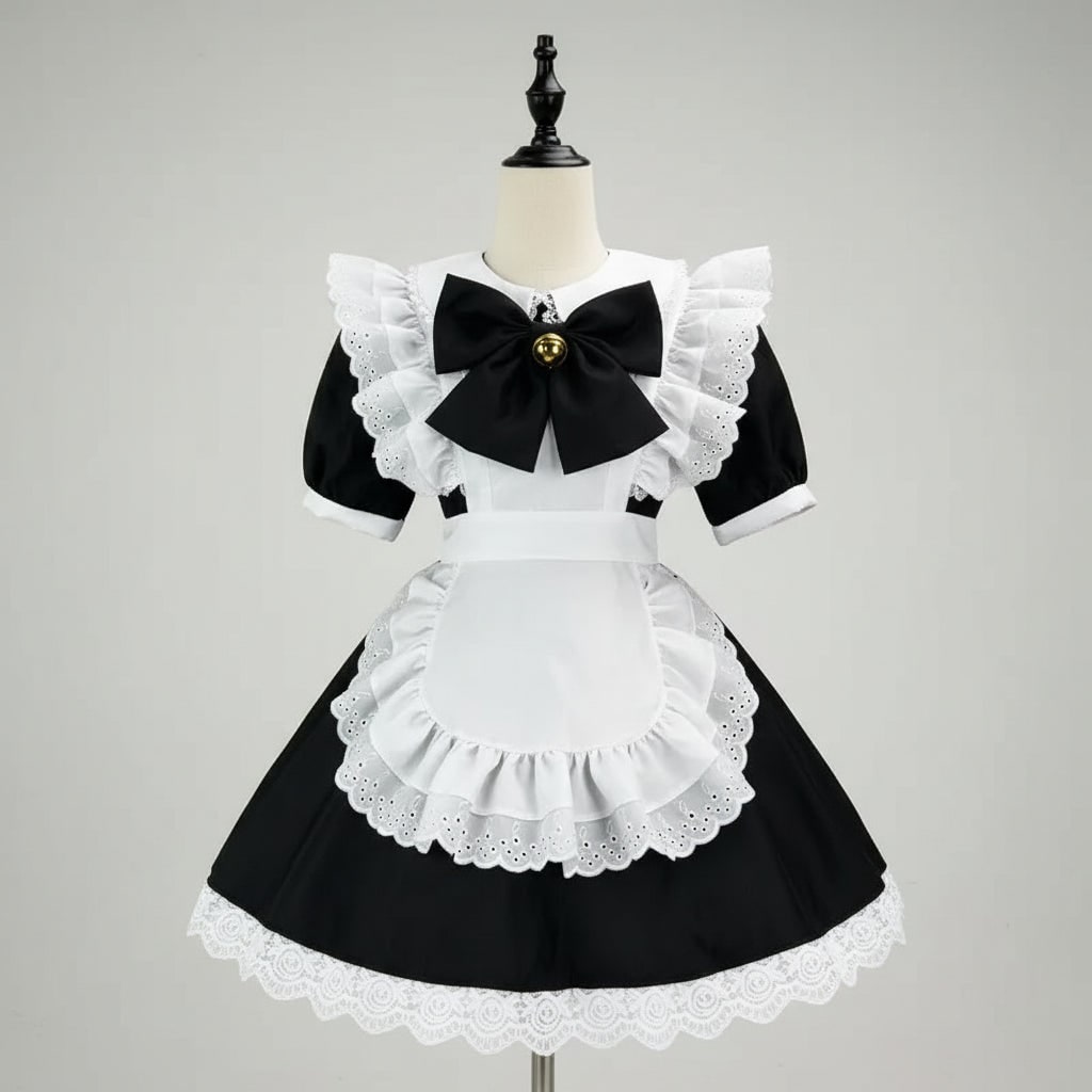 プラスサイズ女性用フレンチメイドコスチュームドレス ― エプロンとパフスリーブ