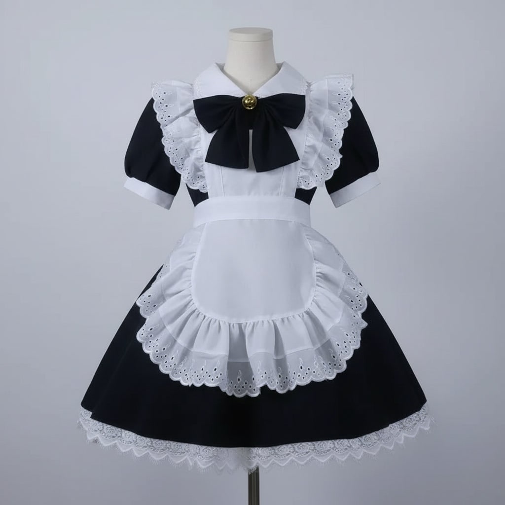 プラスサイズ女性用フレンチメイドコスチュームドレス ― エプロンとパフスリーブ