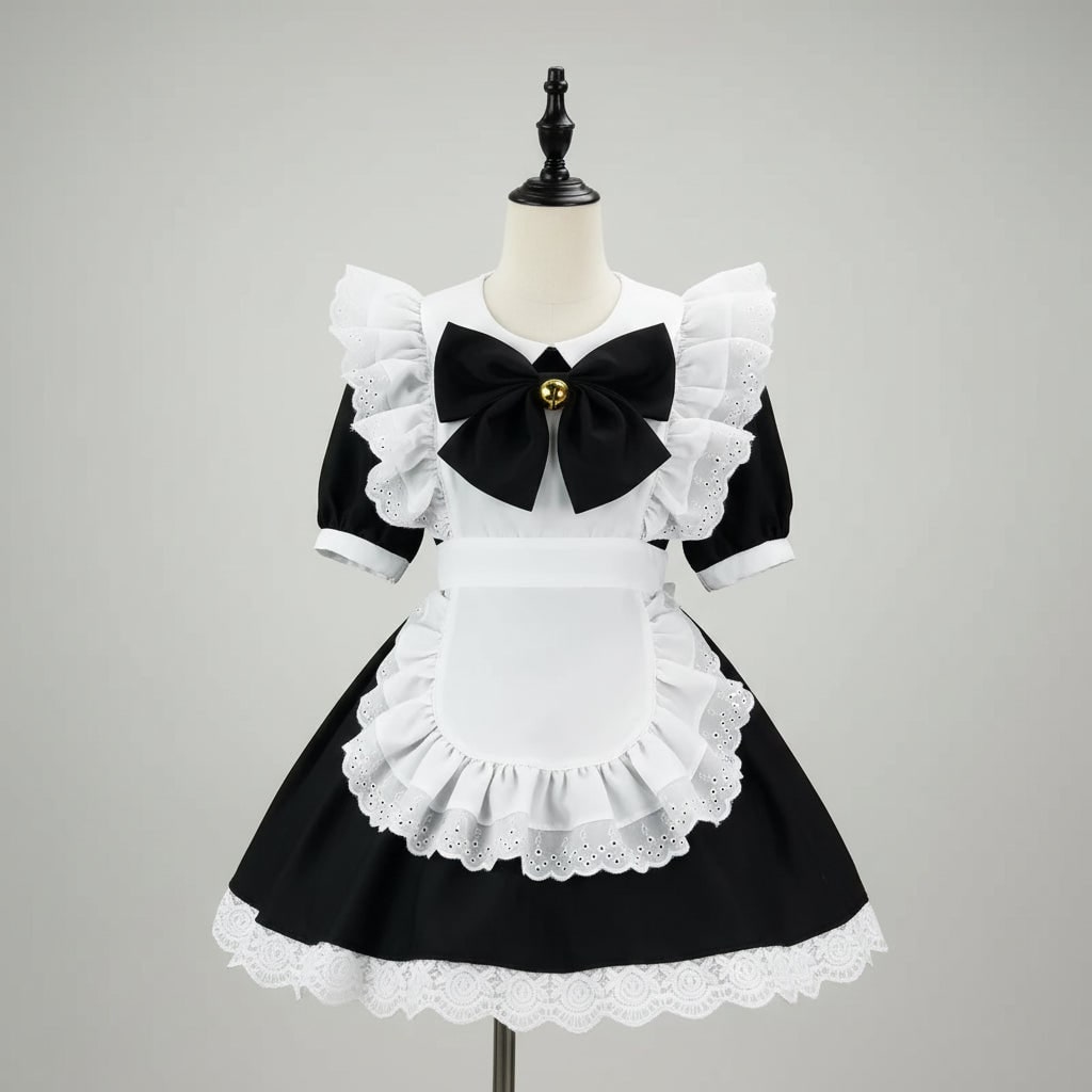 プラスサイズ女性用フレンチメイドコスチュームドレス ― エプロンとパフスリーブ