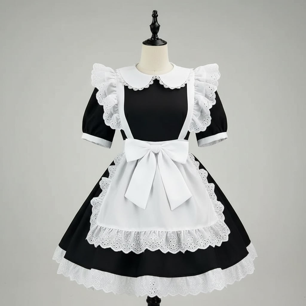 プラスサイズ女性用フレンチメイドコスチュームドレス ― エプロンとパフスリーブ