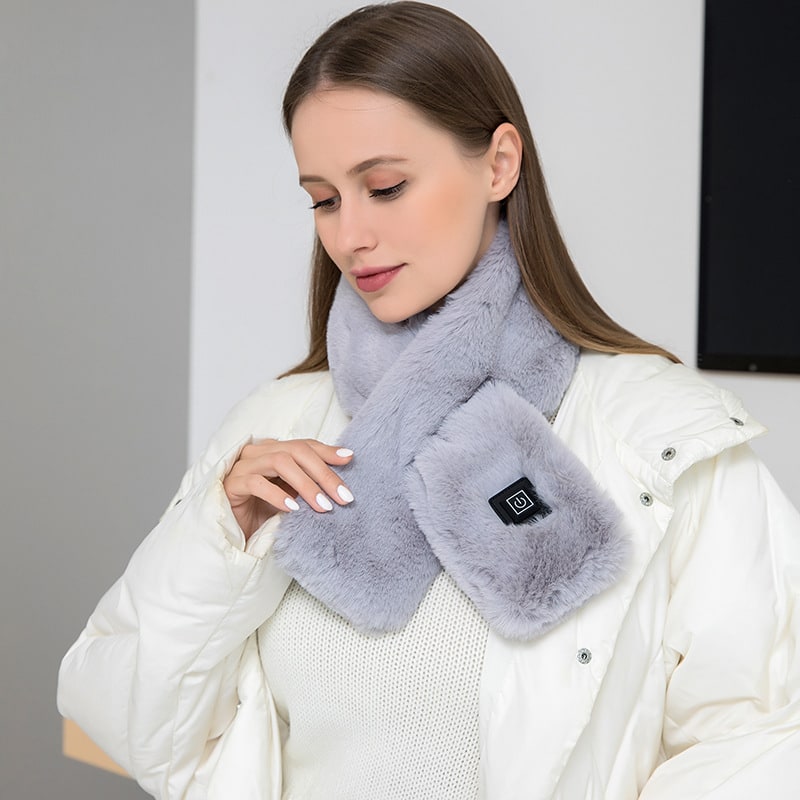 Women's Heated Scarf Neck Wrap Faux Fur USB Heating Pad Three Gear Temp Control
