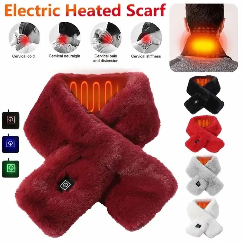 Women's Heated Scarf Neck Wrap Faux Fur USB Heating Pad Three Gear Temp Control