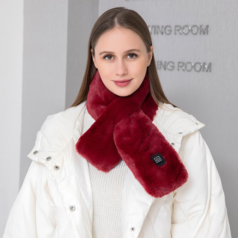 Women's Heated Scarf Neck Wrap Faux Fur USB Heating Pad Three Gear Temp Control