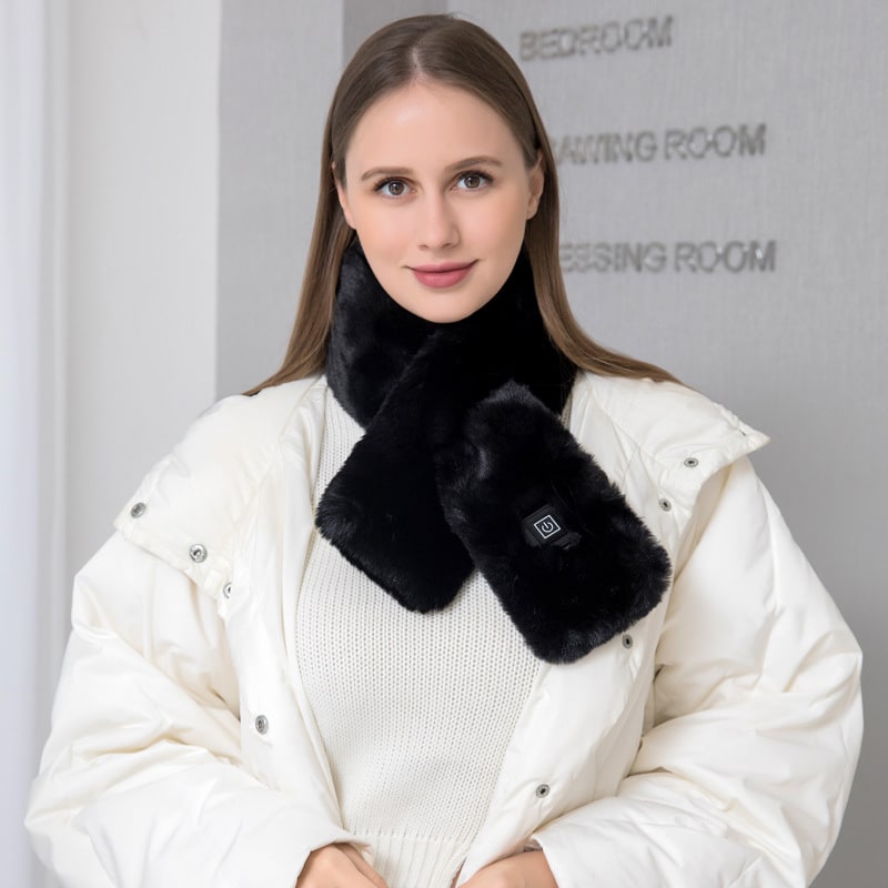 Women's Heated Scarf Neck Wrap Faux Fur USB Heating Pad Three Gear Temp Control