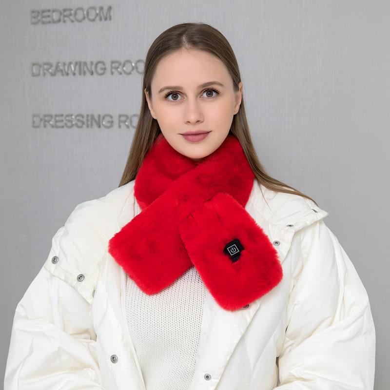 Women's Heated Scarf Neck Wrap Faux Fur USB Heating Pad Three Gear Temp Control