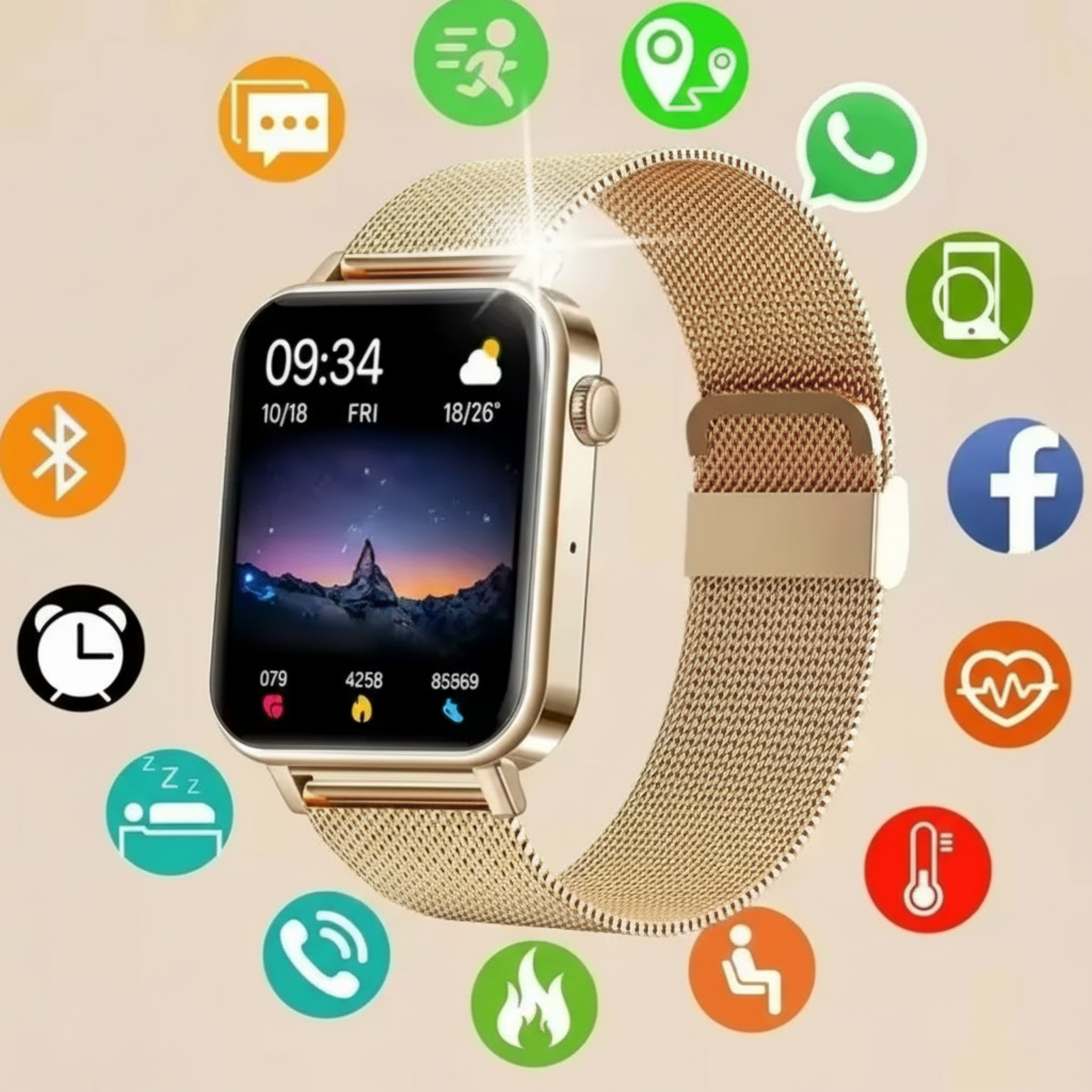 Smartwatch GPS da donna — Display touch, cinturino in metallo a maglia, monitoraggio dell’attività fisica