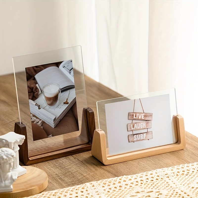 Modern Wooden Picture Frame 12x18 11x17 Clear Acrylic Front U Shaped Stand