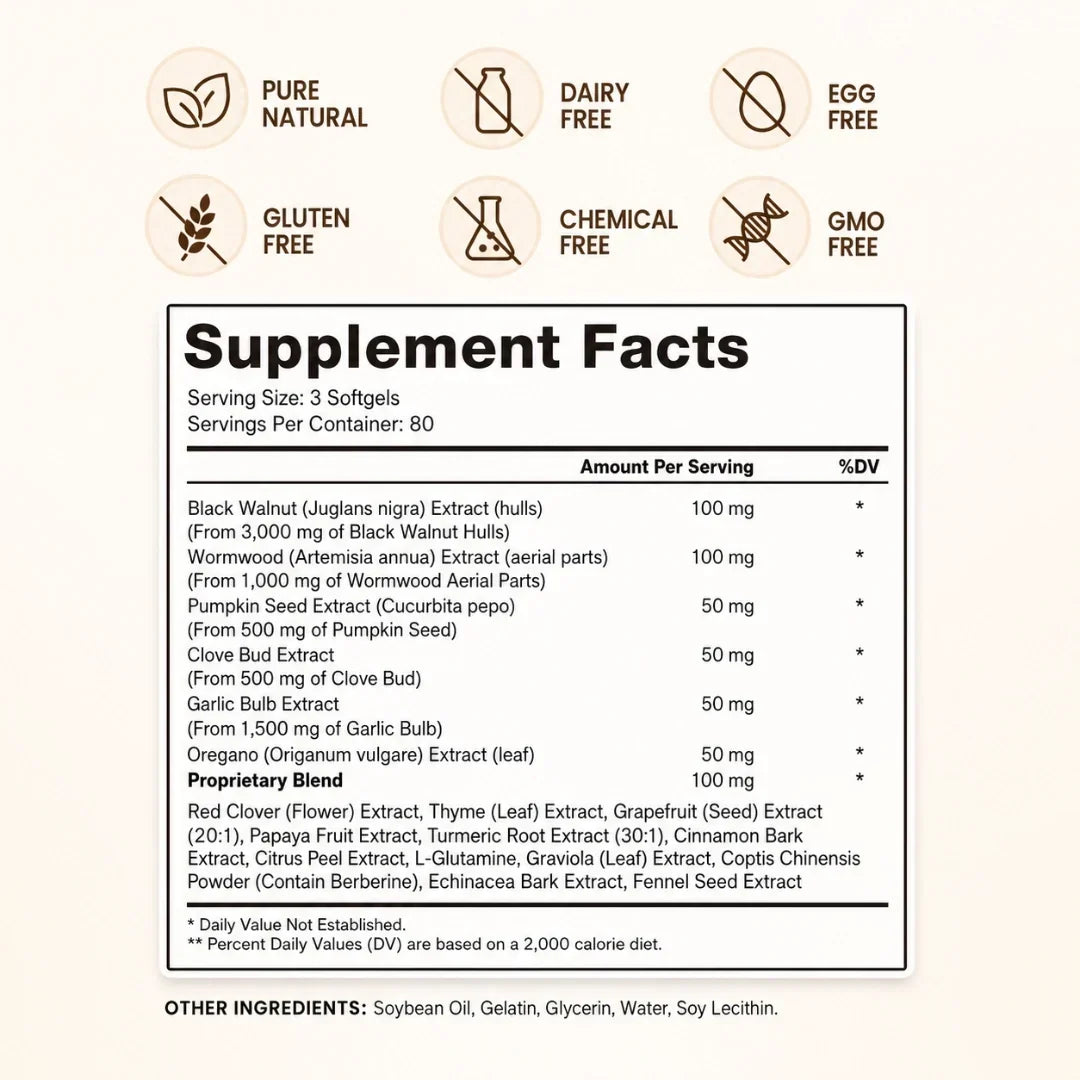 Complejo herbal digestivo 18 en 1 de ajenjo, nogal negro y clavo
