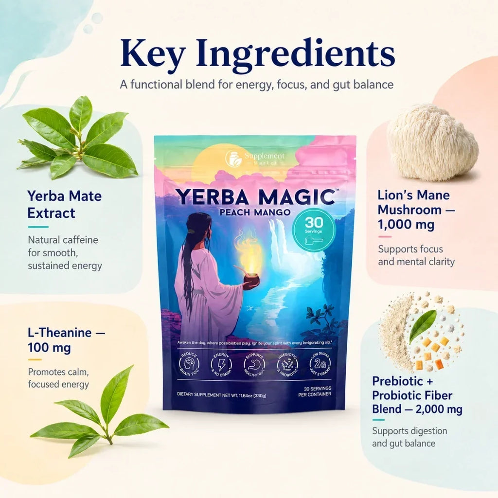 Βοτανική σκόνη τσαγιού yerba mate με ροδάκινο και μάνγκο για ομαλή τόνωση